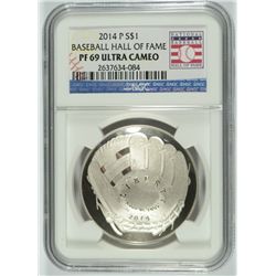 2014 BASEBALL HALL OF FAME SILVER DOLLAR, NGC PROOF-69 ULTRA CAMEO  WOW!!