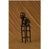 Image 1 : 10"x6" Signed Juan Clara Playful Boy Bouncing On A Chair Bronze Sculpture Statue Decor   4 LBS.