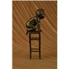 Image 6 : 10"x6" Signed Juan Clara Playful Boy Bouncing On A Chair Bronze Sculpture Statue Decor   4 LBS.