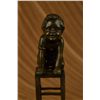 Image 8 : 10"x6" Signed Juan Clara Playful Boy Bouncing On A Chair Bronze Sculpture Statue Decor   4 LBS.