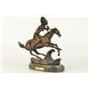 Image 2 : 9"x10" Fredrick Remington-"Warrior" Handcast Bronze Sculpture/Statue With Marble Base   7 LBS.