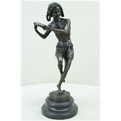 16x6" Signed Francois Duret Dancing Youth Bronze Sculpture   12 LBS.
