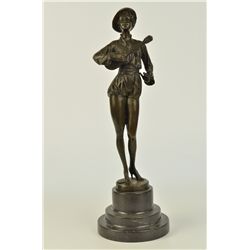 15.5"x5" Bronze Marble Sculpture Statue Banjo Woman Music Song   9 LBS.