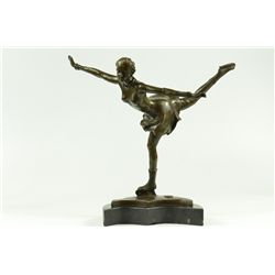 12"x12" Signed Preiss Ice Skater Bronze Sculpture Olympic Sport Trophy Marble Figurine   7 LBS.
