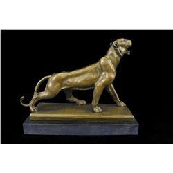 9.5"x12" Signed Lecourtier Female Lion Bronze Sculpture Art Deco Marble Base Figurine Nr   12 LBS.