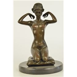 11"x7" Signed Posnard "Femme Agenouille" Bronze Statue   10 LBS.