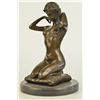 Image 2 : 11"x7" Signed Posnard "Femme Agenouille" Bronze Statue   10 LBS.