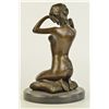 Image 3 : 11"x7" Signed Posnard "Femme Agenouille" Bronze Statue   10 LBS.