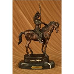 11"x8" Remington Native American Mohican On Horse With Spear Bronze Sculpture Statue Nr   7 LBS.