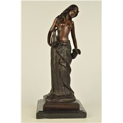 15.5x7" TOPLESS WOMAN WITH TWO JUGS BRONZE SCULPTURE   13 LBS.