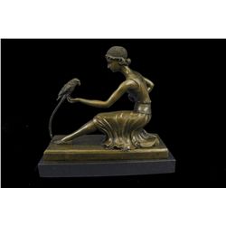 10"x10" CHIPARUS VINTAGE ART DECO LADY AND THE PARROT BRONZE/MARBLE SCULPTURE   12 LBS.