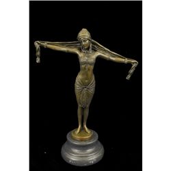 13"x9" Demetrius Chiparus Romanin Bronze On Marble Dancer RARE Sculpture Art Nouveau   7 LBS.