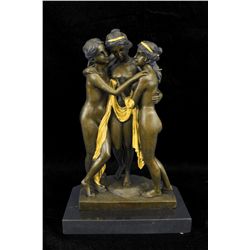 13"x8" Gilt Famous Canova three Grces Ladies Bronze Sculpture   12 LBS.