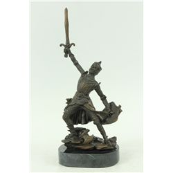 14.5"x6.5" Bronze Marble Base Armor Knight Warrior Statue Figurine Art   8 LBS.