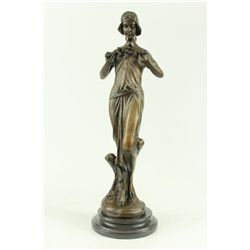 18.5"x5.5" Girl W/ Angelic Face Bronze Figurine By Jean Patou Art   10 LBS.