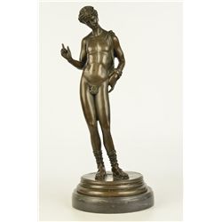 16"x6.5" Signed Masseau Nude Erotic Male Bronze Sculpture Marble Statue Gay Interest   10 LBS.