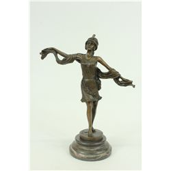 12.5"x10" Signed Mirval Signed Bronze Statue Art Deco Dancer Sculpture Figurine   8 LBS.