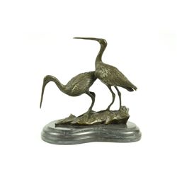 10"x10" Original Signed Two Wildlife Crane Cranes Pond Garden Bronze Sculpture Statue   10 LBS.