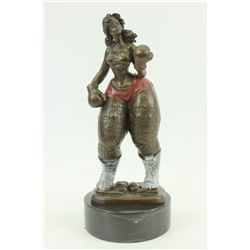 13"x5" Original Rare Roelna Lady Boxer Tribute To Botero Bronze Sculpture Statue Figure   9 LBS.