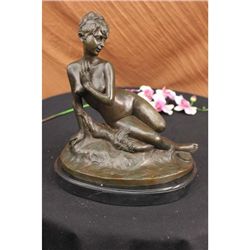 12"x10.5" Signed Ernst Seger Nude Woman With Butterfly Bronze Sculpture Statue Figurine   12 LBS.