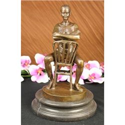 11"x7" Lucien Alliot Strong Nude Woman Bronze Marble Statue Sculpture   10 LBS.