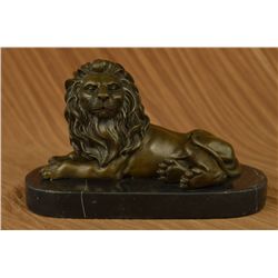 6"x10.5" Real Bronze Metal Statue Marble Roaring Male Lion Jungle King Art Deco Sculptur   10 LBS.