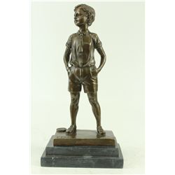 14"x7" Signed Preiss Young Boy School Boy Bow Tie Bronze Sculpture Marble Statue Figure   10 LBS.