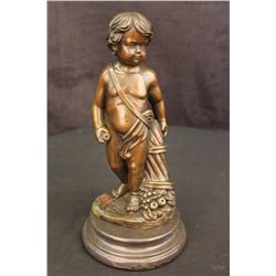 13.5"x6" Bronze Sculpture Nude Boy Holding Apple School Teacher By Moreau Figurine Decor   10 LBS.