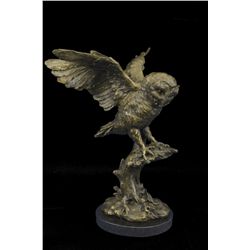 12"x10" Owl On A Branch Wings Spread Bronze Statue   8 LBS.