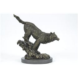 9.5"x10" Hot Cast Museum Quality Howling Wolf Bronze Sculpture Statue By Bugatti Figurine   8 LBS.
