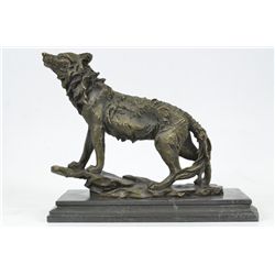 10"x12" Hot Cast Wildlife Howling Wolf By French Artisan Barye Bronze Sculpture Statue   14 LBS.