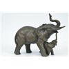Image 1 : 8x9.5" Signed Bugatti Elephant With Baby Wildlife Bronze Sculpture Marble Statue Figure   7 LBS.