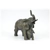 Image 2 : 8x9.5" Signed Bugatti Elephant With Baby Wildlife Bronze Sculpture Marble Statue Figure   7 LBS.