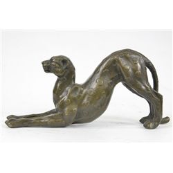 5"x10" Signed Loet Vanderveen Vienna Bronze Felines Female Lion Bronze Sculpture Decor   4 LBS.