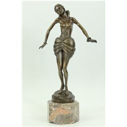 18"x9.5" SEXY SEDUCTIVE NUDE GIRL BRONZE SCULPTURE SIGNED EROTIC ART DECO MARBLE FIGURE   12 LBS.