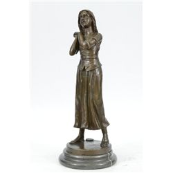 15"x6" Original Maiden Bronze Sculpture Hot Cast Figure Art Deco Marble Base Figurine   10 LBS.