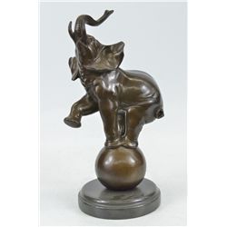 13"x9" Signed Giambologna Cast Bronze Marble Sculpture Elephant Safari Statue Art   10 LBS.