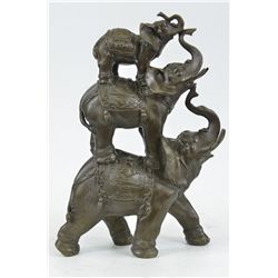 11"x7" Sign Bologna Abstract 3 Elephants Family Bronze Statue Sculpture Wild Animal   8 LBS.