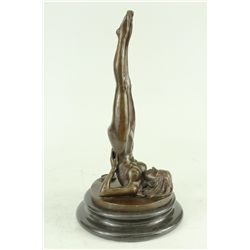 11"x6" Signed Original Pasquale Delore Nude Lady In Yoga Pose Bronze Sculpture Statue   6 LBS.