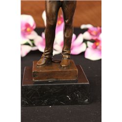 11"x4" Signed Original Jean Patou Nude Cowboy Bronze Marble Sculpture   6 LBS.