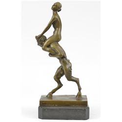 11"x5" Signed Vienna Bronze Erotic Nymph And Satyr Bronze Sculpture Bergman Marble Sale   5 LBS.
