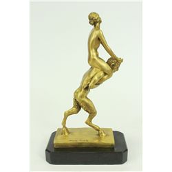 11"x5" Bergman Erotic Art Satyr And Nymph Piggy Ride Bronze Sculpture Statue Figurine   5 LBS.