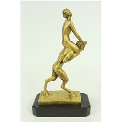 11 x5  Bergman Erotic Art Satyr And Nymph Piggy Ride Bronze Sculpture Statue Figurine   5 LBS.