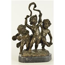 12"x9" Signed Moreau 3 Innocent Little Toddlers Children Bronze Sculpture Art Deco Sale   14 LBS.