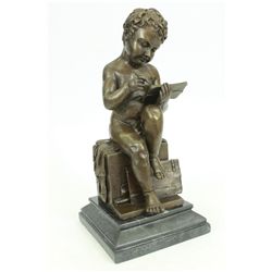 11"x5" Signed Original Art Taylor Cute Nude Boy Acting Bronze Sculpture Children Decor   10 LBS.