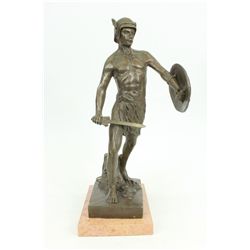 14"x8" Viking Warrior With Sword Bronze Marble Sculpture Statue Figurine Art   10 LBS.