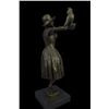 Image 3 : 15"x8" Young Woman Dressed Feminine Sundress Holding Parrot Bronze Sculpture Chiparus   10 LBS.