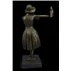 Image 4 : 15"x8" Young Woman Dressed Feminine Sundress Holding Parrot Bronze Sculpture Chiparus   10 LBS.