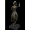 Image 5 : 15"x8" Young Woman Dressed Feminine Sundress Holding Parrot Bronze Sculpture Chiparus   10 LBS.