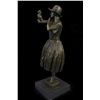 Image 6 : 15"x8" Young Woman Dressed Feminine Sundress Holding Parrot Bronze Sculpture Chiparus   10 LBS.